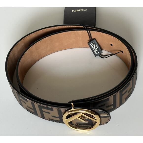 Fendi FF Brown Leather Gold Buckle Reversible Belt 95/38 Italy 8C0585 NWT $620 - Picture 6 of 10